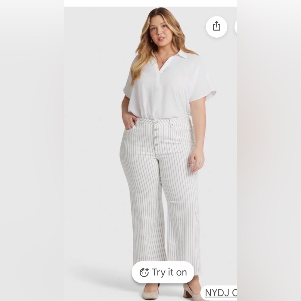 NYDJ White and Blue Wide-Leg  High Rise Pants Stretch with Pockets Size 14